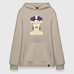 Худи оверсайз Женский портрет: девушка в венке триколор