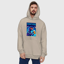 Толстовка-худи оверсайз Пивозавр из будущего - киберпанк, цвет: миндальный — фото 2