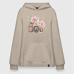 Худи оверсайз Фотоаппарат с пионами