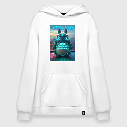 Толстовка-худи оверсайз Cyber Totoro - neon glow fantasy, цвет: белый