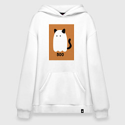 Толстовка-худи оверсайз Котик-призрак на хэллоуин, цвет: белый