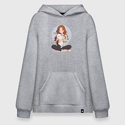Толстовка-худи оверсайз Аниме девушка и кролик, цвет: меланж