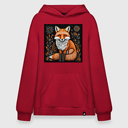 Толстовка-худи оверсайз Лиса в ночном лесу, цвет: красный
