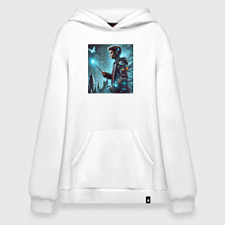 Толстовка-худи оверсайз Harry Potter with a magic wand - cyberpunk, цвет: белый