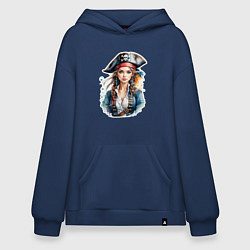 Толстовка-худи оверсайз Девушка пиратка, цвет: тёмно-синий