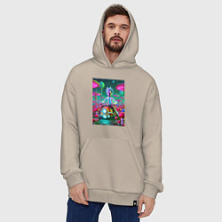 Толстовка-худи оверсайз Рик на космическом мотоцикле - нейроарт, цвет: миндальный — фото 2