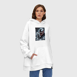 Толстовка-худи оверсайз Venom and funny kitten - ai art fantasy, цвет: белый — фото 2