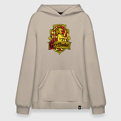 Толстовка-худи оверсайз Hogwarts - gryffindor logo, цвет: миндальный