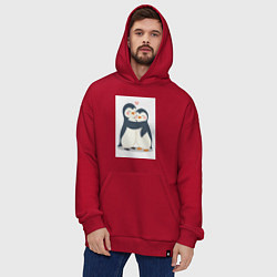 Толстовка-худи оверсайз Пингвинчики обнимаются, цвет: красный — фото 2