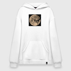 Толстовка-худи оверсайз Кот смотрит на луну, цвет: белый