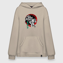 Толстовка-худи оверсайз Клинок рассекающий демонов Незуко и Тандзиро круг, цвет: миндальный