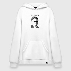 Толстовка-худи оверсайз Михаил Булгаков портрет в черно-белом, цвет: белый