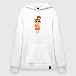 Толстовка-худи оверсайз Девочка с котиком, цвет: белый