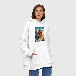 Толстовка-худи оверсайз Rolling Stones - logo-guitar, цвет: белый — фото 2