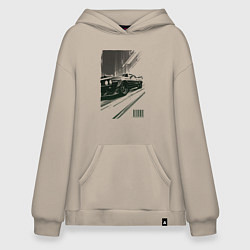 Толстовка-худи оверсайз Гоночный спорткар, цвет: миндальный