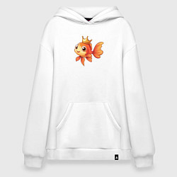 Толстовка-худи оверсайз Мультяшная золотая рыбка в короне, цвет: белый