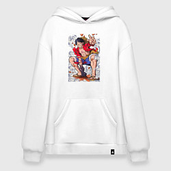 Толстовка-худи оверсайз One piece Луффи, цвет: белый