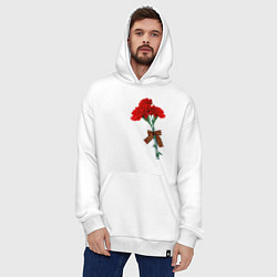 Толстовка-худи оверсайз Букет гвоздики и георгиевская лента, цвет: белый — фото 2