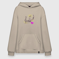 Худи оверсайз Музыка это моя любовь на светлом фоне