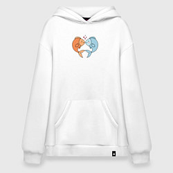 Толстовка-худи оверсайз Влюбленные рыбки с сердечками, цвет: белый