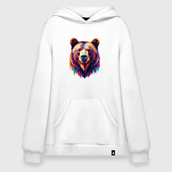 Толстовка-худи оверсайз Красочный медведь, цвет: белый