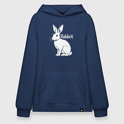 Толстовка-худи оверсайз Белый кролик с надписью, цвет: тёмно-синий