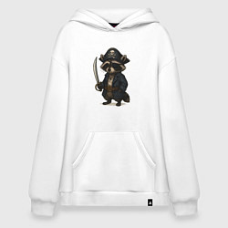 Толстовка-худи оверсайз Енот пират, цвет: белый