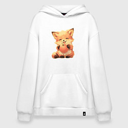 Толстовка-худи оверсайз Счастливый лисёнок с апельсином, цвет: белый