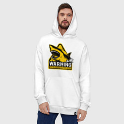 Толстовка-худи оверсайз Предупреждающий знак - опасно акулы, цвет: белый — фото 2