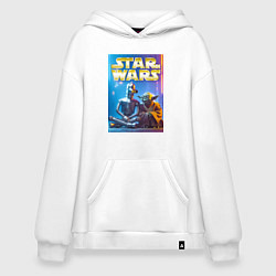 Толстовка-худи оверсайз Bender and Yoda - ai art collab, цвет: белый