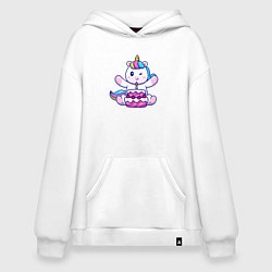 Толстовка-худи оверсайз Единорог с тортиком, цвет: белый