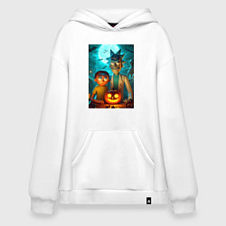 Толстовка-худи оверсайз Rick and Morty with pumpkin - halloween night, цвет: белый