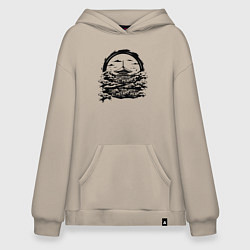 Толстовка-худи оверсайз Японская пагода, цвет: миндальный