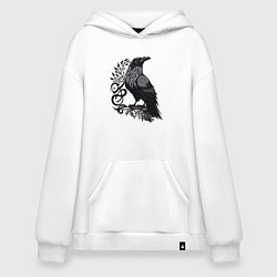 Толстовка-худи оверсайз Суровый ворон в кельтском стиле - символ воинов, цвет: белый