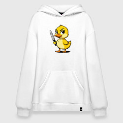 Толстовка-худи оверсайз Утка с коварным взглядом и с ножом, цвет: белый