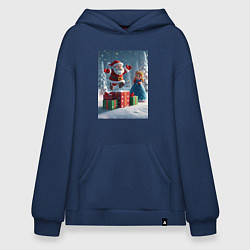 Толстовка-худи оверсайз Дед Морозио и Принцесса Снегурочка: c подарками в, цвет: тёмно-синий