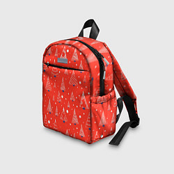 Детский рюкзак Контур из белых елочек на красном фоне с синим сне, цвет: 3D-принт — фото 2