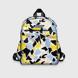 Детский рюкзак Абстрактный узор в желто-голубых тонах на черном ф, цвет: 3D-принт
