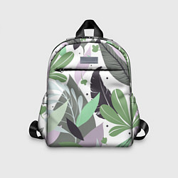 Детский рюкзак Зелёные, серые, голубые, сиреневые листья на белом, цвет: 3D-принт