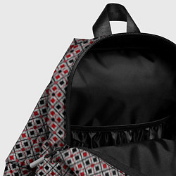 Детский рюкзак Красный, черный квадраты на гранжевом сером, цвет: 3D-принт — фото 2