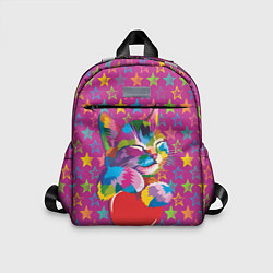 Детский рюкзак Сердечный котик в поп-арте, цвет: 3D-принт