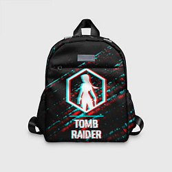 Детский рюкзак Tomb Raider в стиле glitch и баги графики на темно, цвет: 3D-принт
