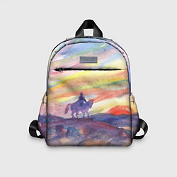 Детский рюкзак Одинокий всадник в степи на закате, цвет: 3D-принт