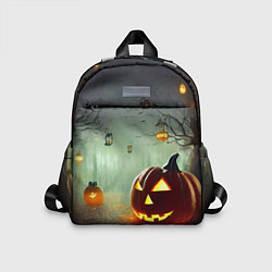 Детский рюкзак Тыква на Хэллоуин в ночном туманном лесу, цвет: 3D-принт