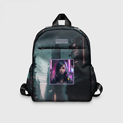 Детский рюкзак Девушка в рамках гнетущего города будущего, цвет: 3D-принт