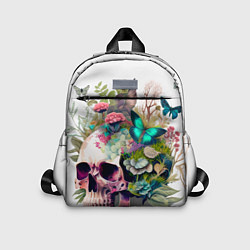 Детский рюкзак Красивый череп с листьями и бабочками, цвет: 3D-принт