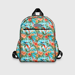 Детский рюкзак Паттерн цветы и попугаи