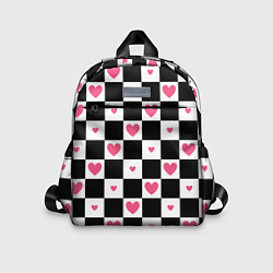Детский рюкзак Розовые сердечки на фоне шахматной черно-белой дос