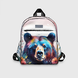 Детский рюкзак Портрет медведя гризли с цветами акварелью, цвет: 3D-принт