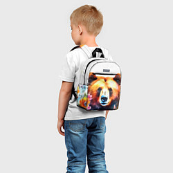 Детский рюкзак Морда медведя гризли с цветами акварелью, цвет: 3D-принт — фото 2